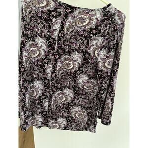 Dress Barn Womens L Tunic Top Jewels Purple Paisley Bell Sleeve Glam Sparkly